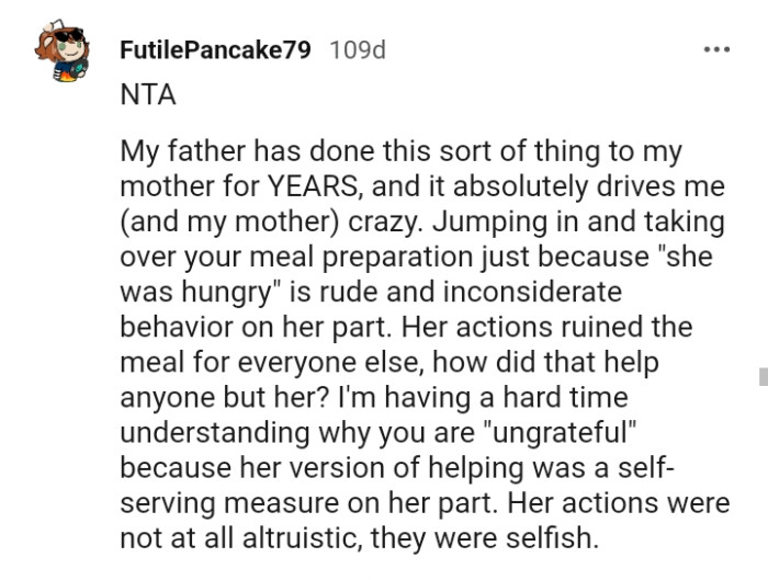 Her actions ruined the meal for everyone else