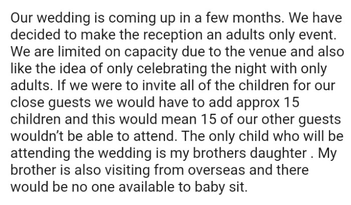 OP says the only child who will be attending the wedding is the brother's daughter