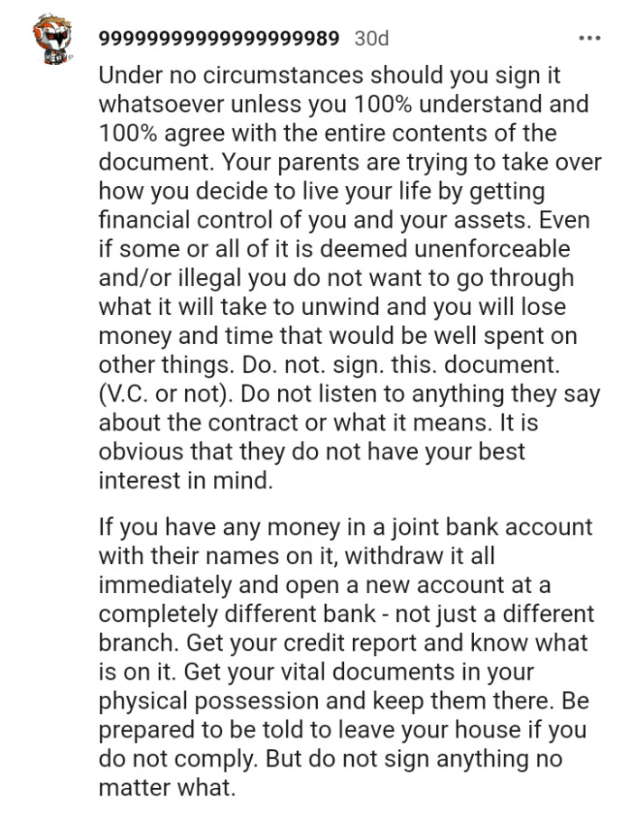 Her parents are trying to take over how she lives her life