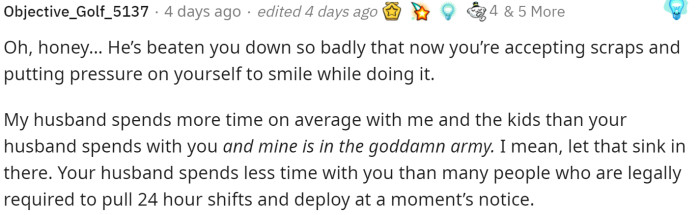 This comment had so much to say to OP, and we really hope that she took some of this to heart so she can view this situation from a different perspective.