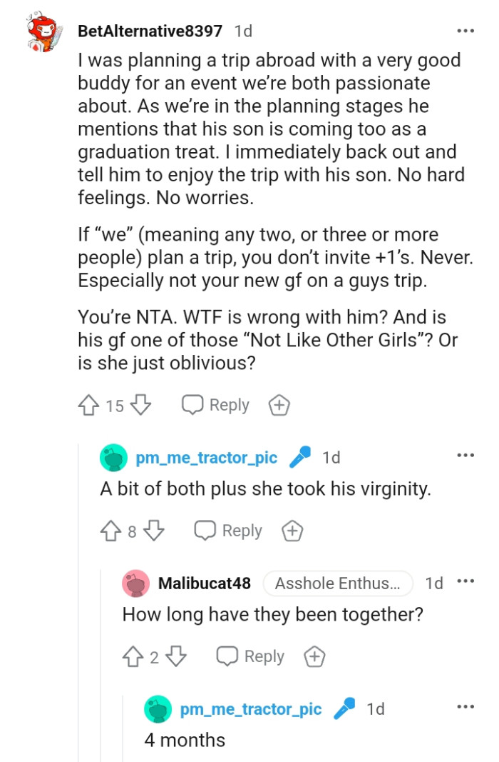 Here, the OP reveals the girlfriend took the cousin's virginity