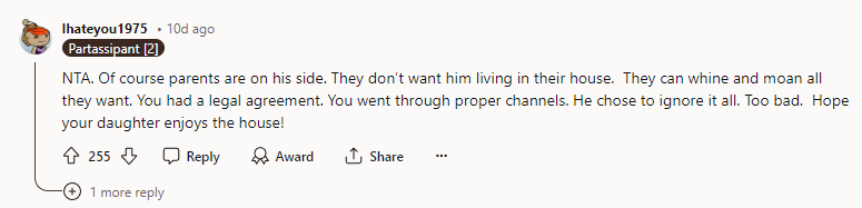 NTA. Of course, parents are on his side