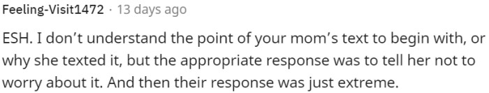 The mother's text message was confusing, and the appropriate response would have been to assure her not to worry