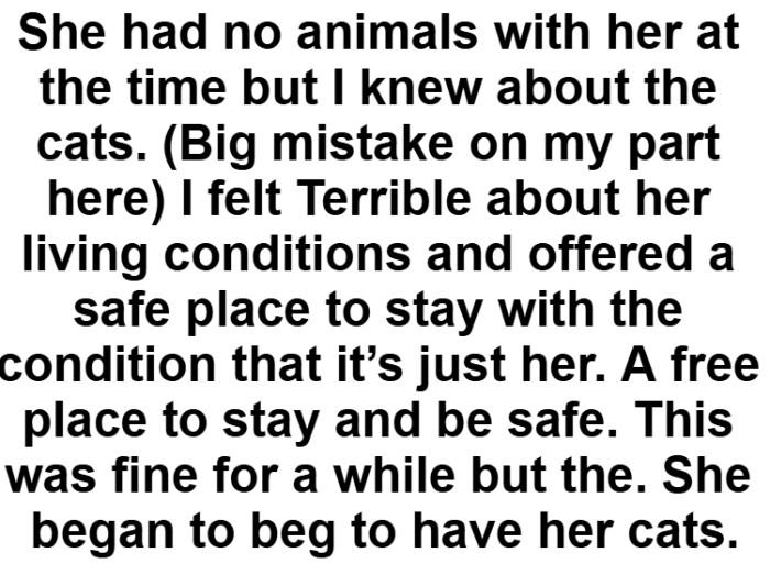 This is how the cats ended up coming with her anyway, despite what her husband said at the time.