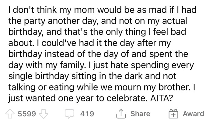 OP doubted her decision and decided to consult with the Reddit community: