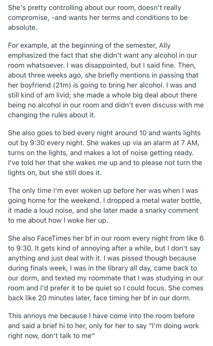 Ally is pretty controlling and has set several ground rules that OP is not comfortable with