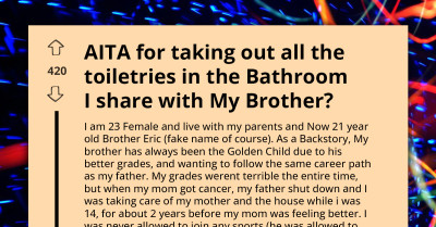 Redditor Asks If She's A**hole For Removing All Toiletries From Bathroom She Shares With Brother