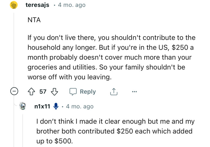 NTA. If You Don't Live There, You Shouldn't Contribute to the Household Any Longer.