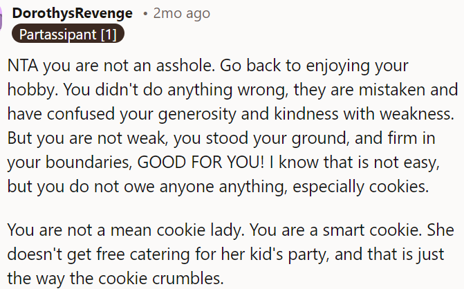 She can't expect free catering for her kid's party.