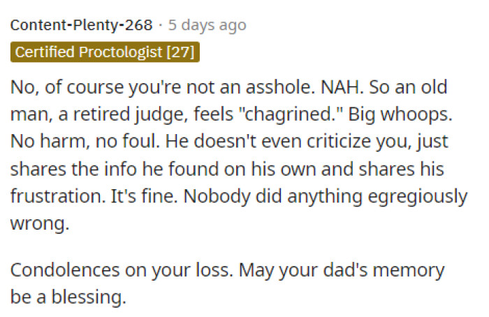 This person understood just how not serious this situation was and essentially said nobody did anything wrong.