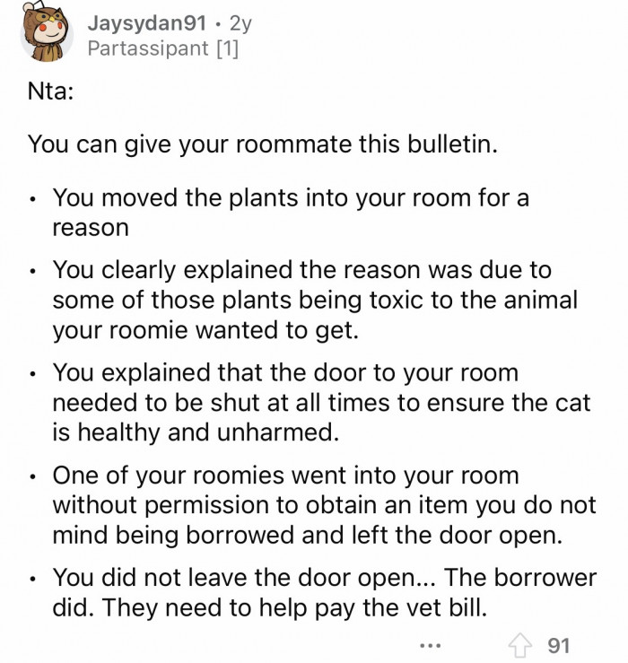 22. This list must be posted in your roommate's room and should be readable for her.