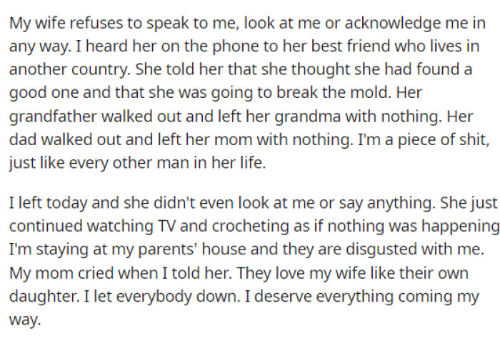 He seems to feel guilty, but we know that sometimes people can act very convincingly.