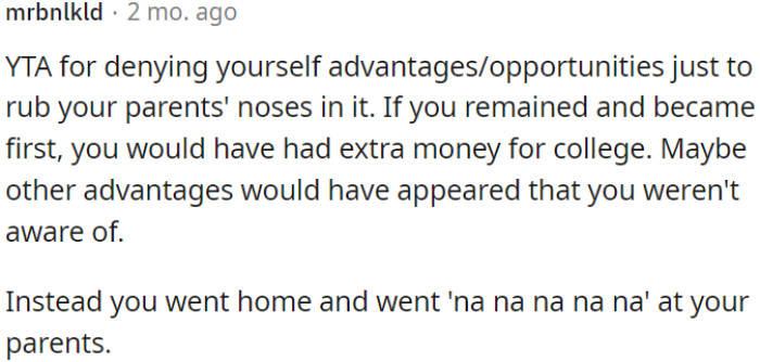 OP feels hurt by her parents' comments.