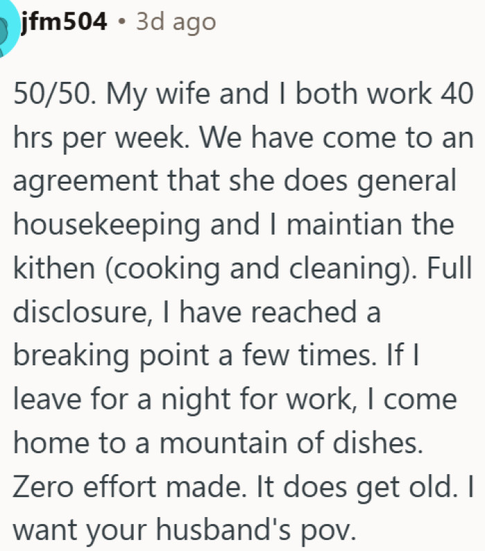 A 50/50 marriage that isn't as equal as it looks
