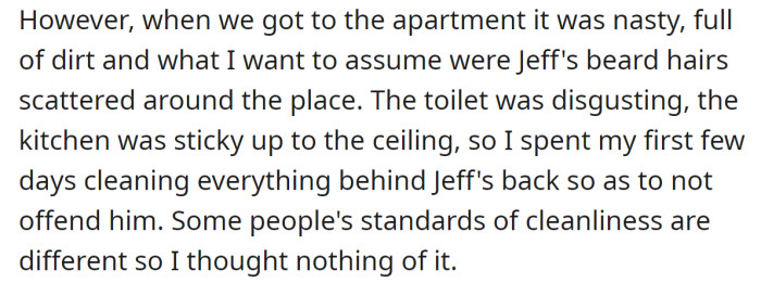 But when they got to the apartment, the OP was shocked: