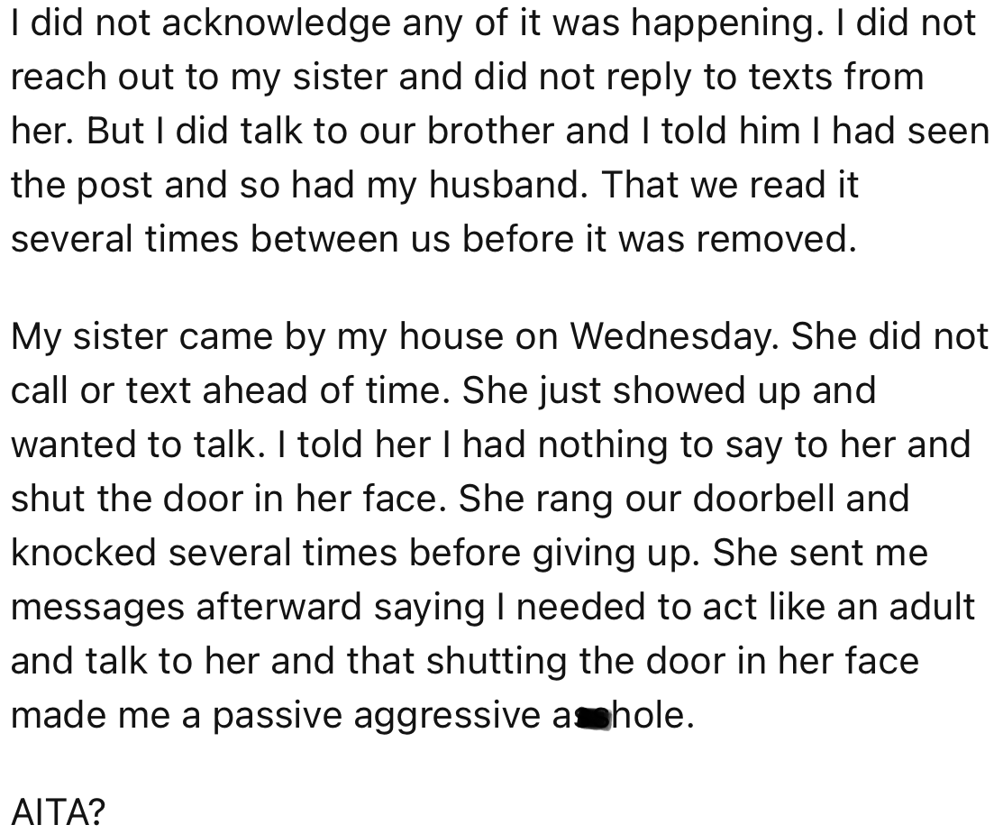 Unfortunately, the choice of name and the fact that OP’s sister was condescending about it caused a huge fight within the family