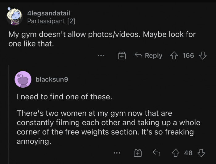 Gyms are starting to ban cameras because of people's obsession.