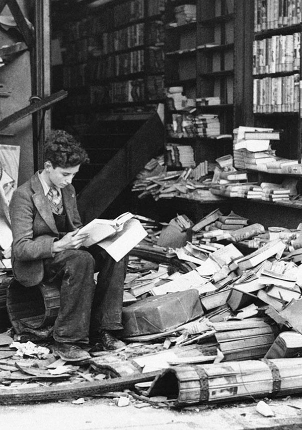 London Bookstore Laying in Ruins as the Aftermath of an Air Raid in 1940