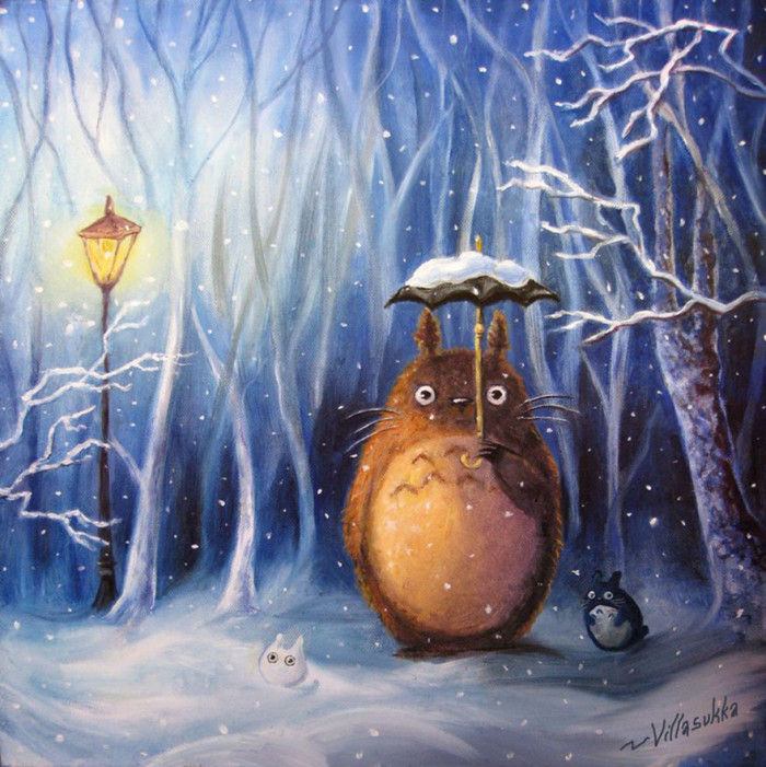 21. Totoro And Winter Oil Painting By Villasukka