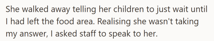 Instead of leaving, the woman told her kids to wait until no one was watching — a bold strategy for free sandwiches.