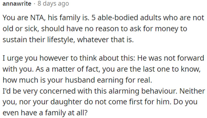 This behavior is concerning and raises questions about the husband's commitment to his family.