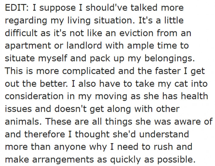 The eviction was immediate; that's why the OP decided to cancel.