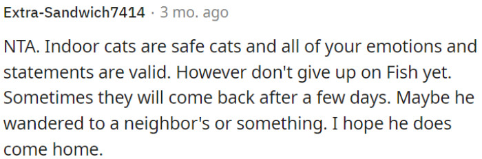 Cats kept indoors are generally regarded as being in a more secure environment.