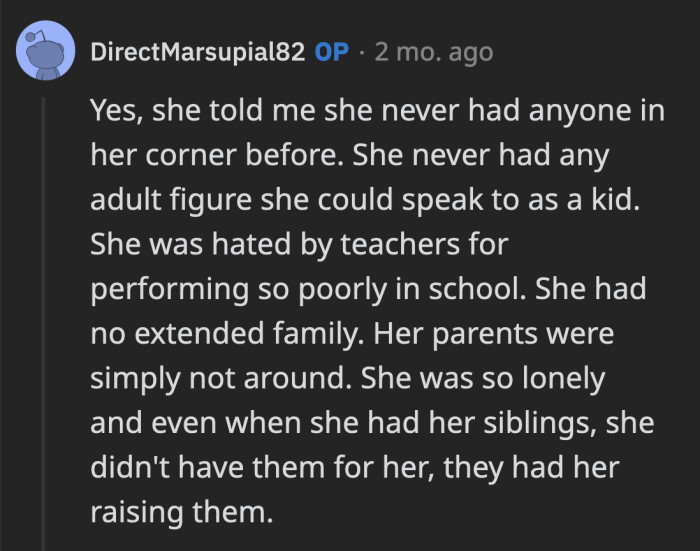 Now she has OP and it looks like he is doing everything he can to show that she can rely on him