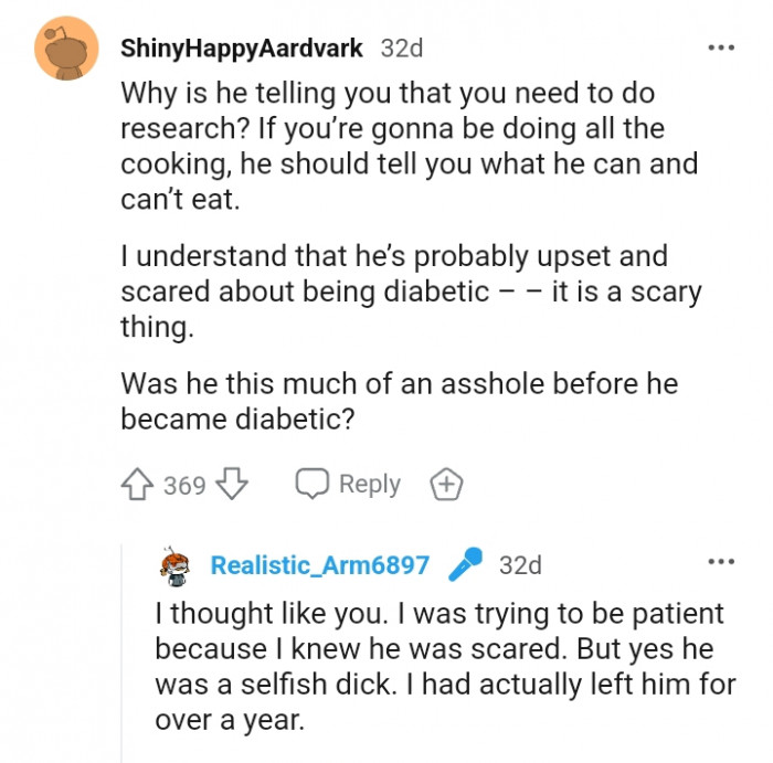 He's probably upset and scared about being diabetic