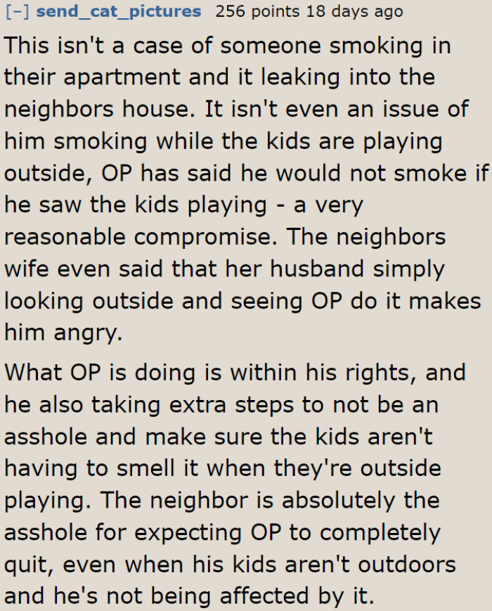 The neighbors need to be willing to compromise since the OP already made his.