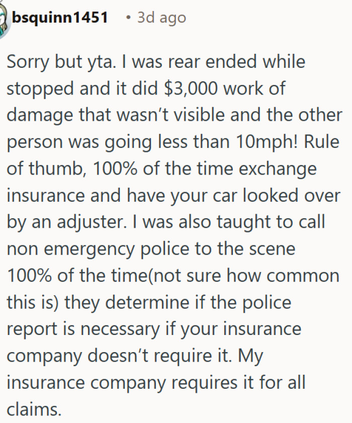 Skipping the insurance exchange after a fender bender is always a mistake
