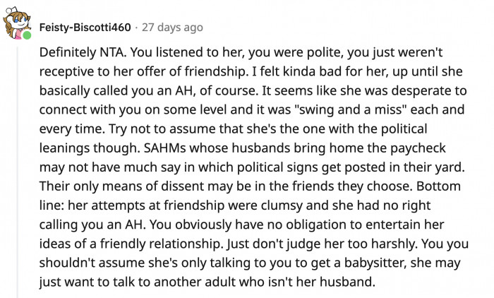 While OP was not an a**hole for how she handled things, they still adviced her not to judge the mom too harshly for wanting to form a connection