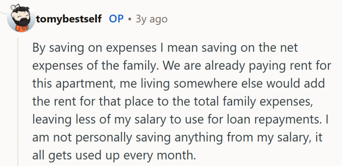 His reply shows the bind clearly, every cent he earns goes straight to the household, leaving nothing for himself.