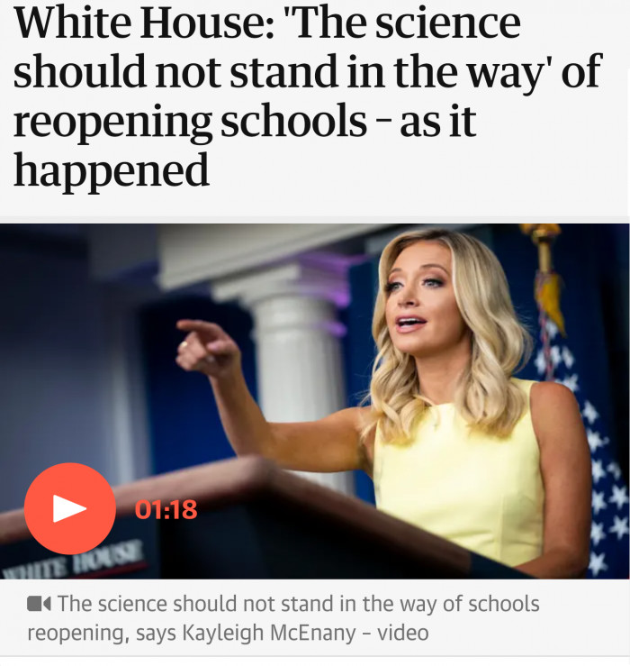 White House: 'The science should not stand in the way' of reopening schools – as it happened