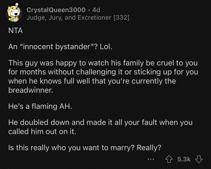 He should have at least said something at that moment.