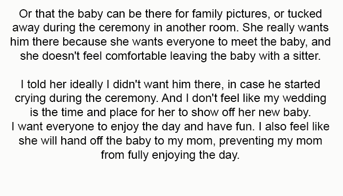 I told her ideally, I didn't want him there