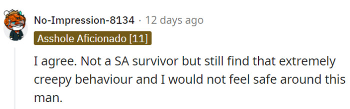 Even without the survivor lens, his creepiness meter is off the charts.