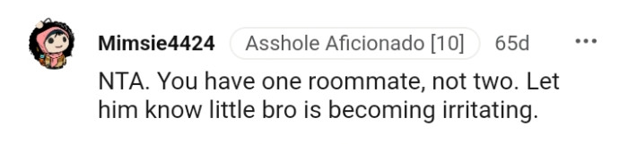 The OP should let his roommate know that his little brother is becoming a pain