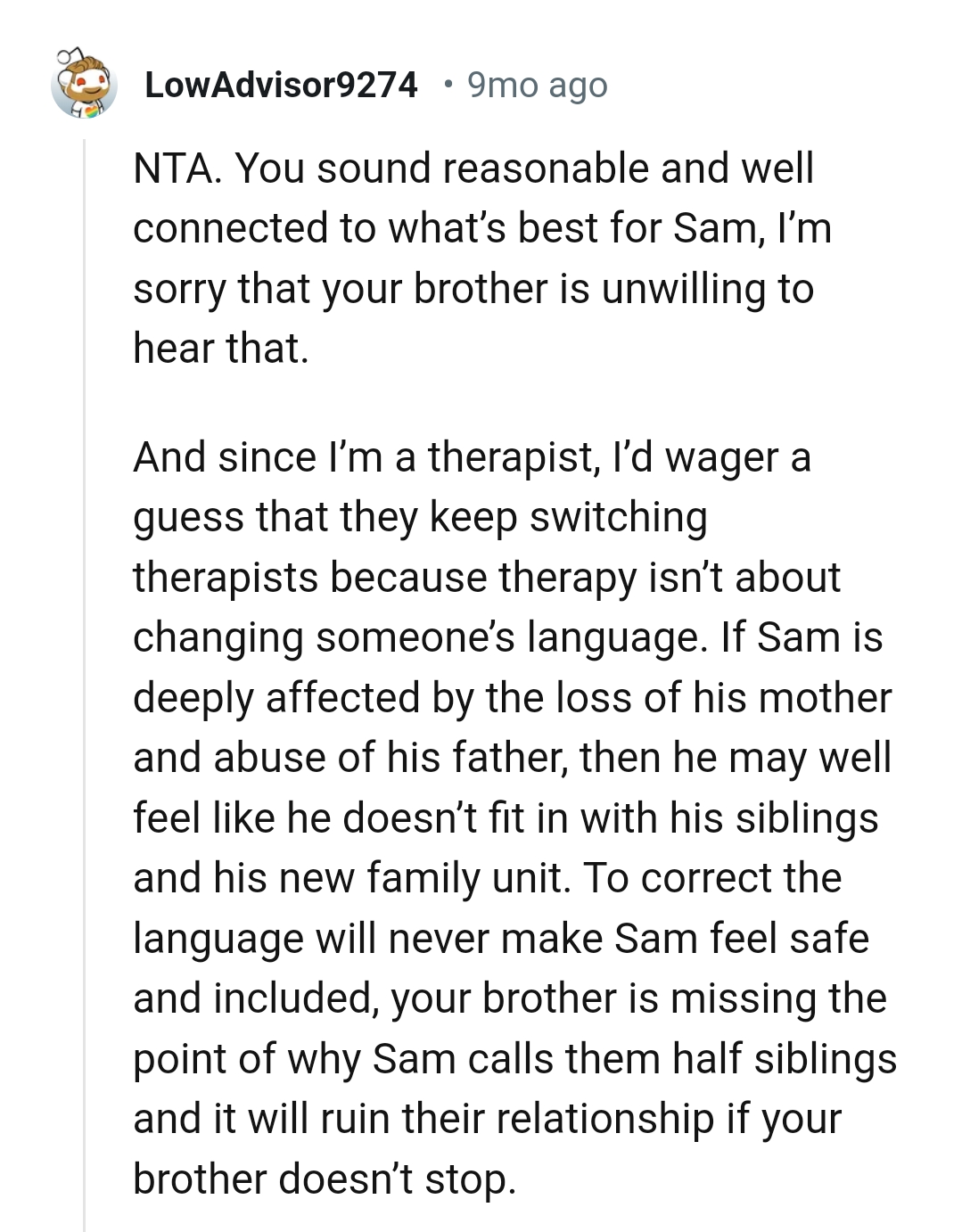 To correct the language will never make Sam feel safe