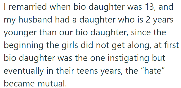 When OP returned, her daughter and stepdaughter didn't get along well