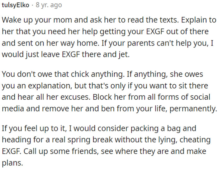 OP doesn't owe her anything, and he can block her from social media to remove her from his life.