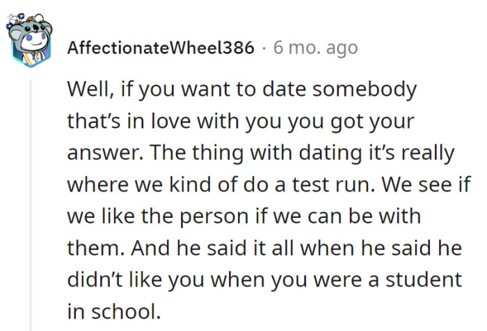 Consider it a relationship preview. If he can't handle the student version, it's a clear sign the sequel won't be a blockbuster.