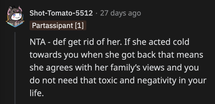 Her roommate's attitude shift means she agrees with her mother's views, a commenter said.