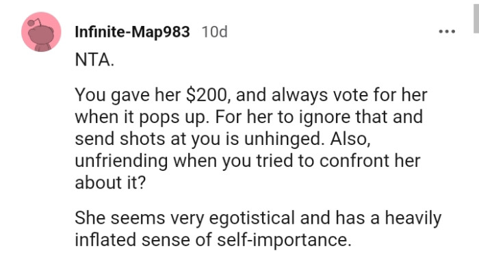 For her to ignore that and send shots at the OP is unhinged