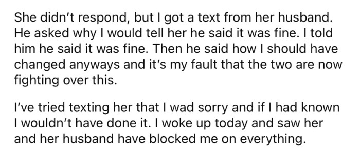It became clear that the couple was now fighting, and they were blaming it all on the OP.