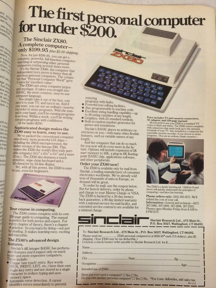 9. Sinclair Zx80 With 4k Basic: $199.95