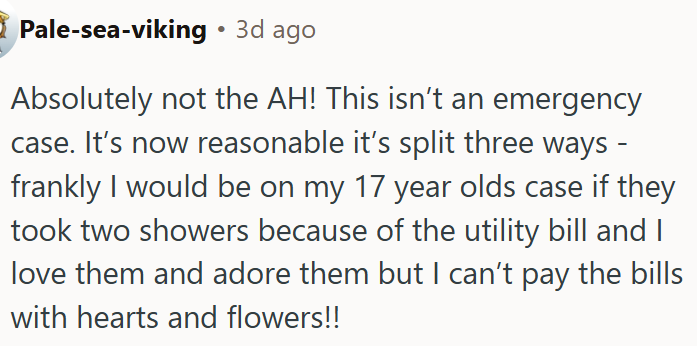 Splitting expenses into three makes sense.