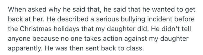 Bob reveled that OP’s daughter is a bully