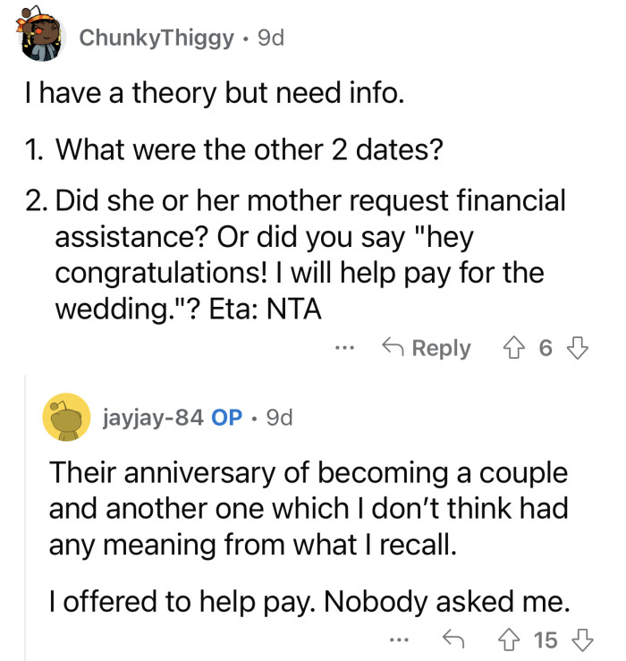 Each date signifies something different to OP's daughter.