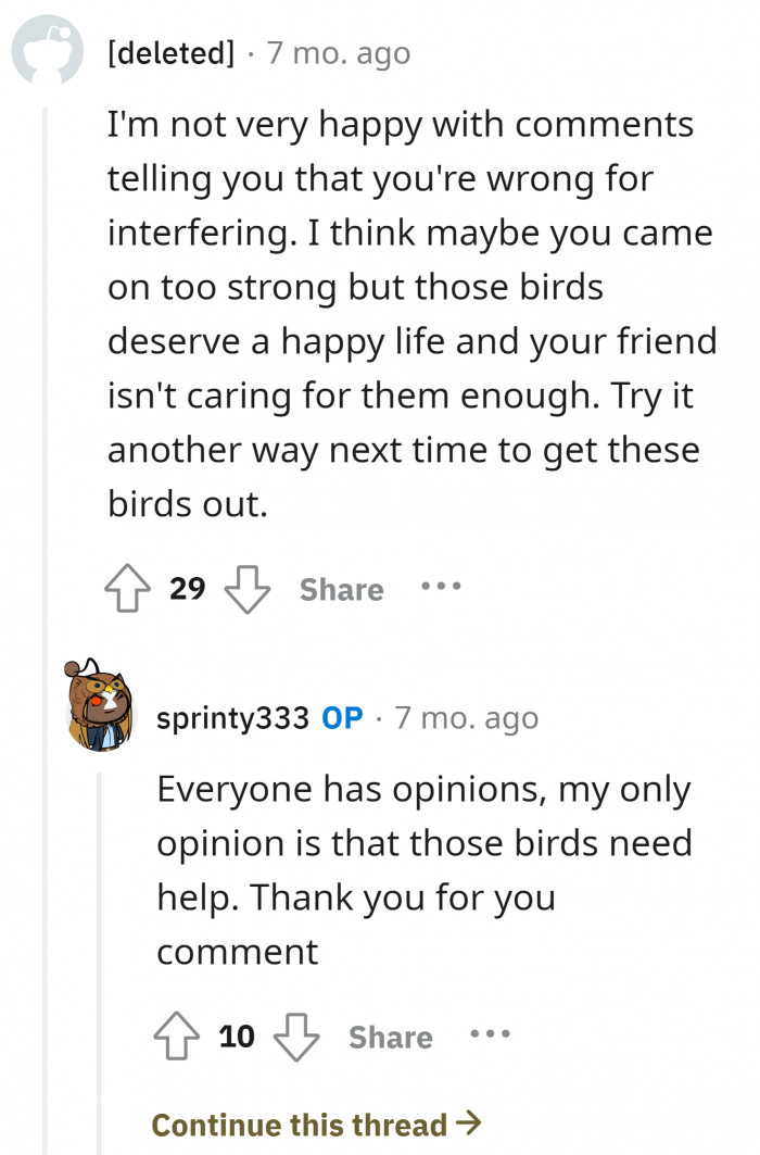 2. We may not know the whole conversation, but one thing is for sure: we all care about the bird's situation.